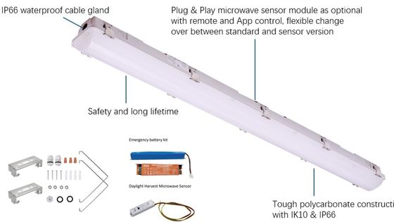 Instalación de luces de vapor de LED industrial IP66 IK10 2 pies / 4 pies / 5 pies / 8 pies 120-277V / 120-347V Voltado de entrada