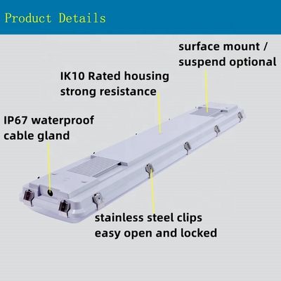 Superficie montada 4FT 0-10V DIM Led Triproof Batten Light Fixture IP67 A prueba de vapor para el almacenamiento 5-